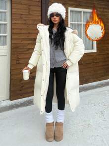 Muchica Christmas New Winter Clothes Dopamine Inspired Collegiate Style Women Padded Coat Women Winter Coats Long Winter Jacket Women Long Puffer Coat Women - Apricot - View 1