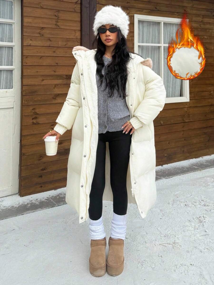 Muchica Christmas New Winter Clothes Dopamine Inspired Collegiate Style Women Padded Coat Women Winter Coats Long Winter Jacket Women Long Puffer Coat Women - Apricot - View 1