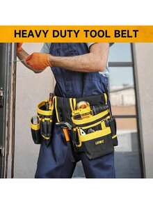 1 件重型工具腰带，带 26 个口袋和 130 厘米可调节肩带 - 黑色工具整理器，适用于 DIY 项目、木工和家居装修，磁性工具架和实用设计 - 木工、承包商和杂工工具的必备装备
