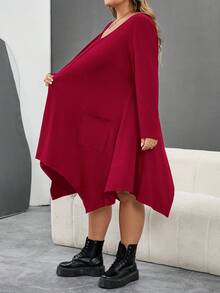 SHEIN CURVE+ بنطلون ضيق مزين بقطعة شيفون وفيونكة، ملابس نسائية جوثية/هالوين بتصميم زهرة ثلاثية الأبعاد، مقاسات كبيرة - عنابي اللون - مشاهدة 5