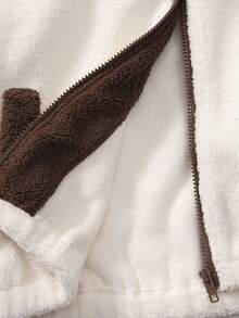 SHEIN 男童休闲拼色毛绒服装，适合男孩在公园散步、参加社区活动和日常通勤时穿着 - 卡其色 - 查看 9