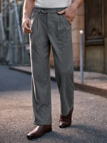 Manfinity VCAY Men's Solid Color Fold Pleated Pocket Casual Pants, For Fall - Khaki - View 5