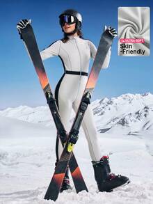 In My Nature 女款秋冬撞色拼布修身户外连体滑雪服女款雪地服女款滑雪连体服冬季连体服女款全身滑雪服 - 杏色 - 查看 4