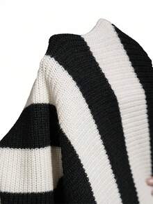 Hanevo 青少年女孩条纹针织两件套，毛衣和裤子套装，时尚休闲冬季服装 - 黑色 - 查看 7