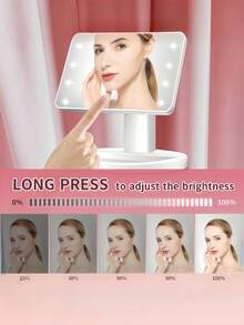 Teckwe LED Makeup Mirror With Light,Desktop Rotatable 16Lights Touch Switch Travel Makeup Mirror Home Decor Back To School Room Decor School Supplies - White - View 3