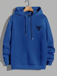 EURMUSE Nam Tiếng Anh In thư Hoodie Với dây rút - Màu xanh lam - Xem 5