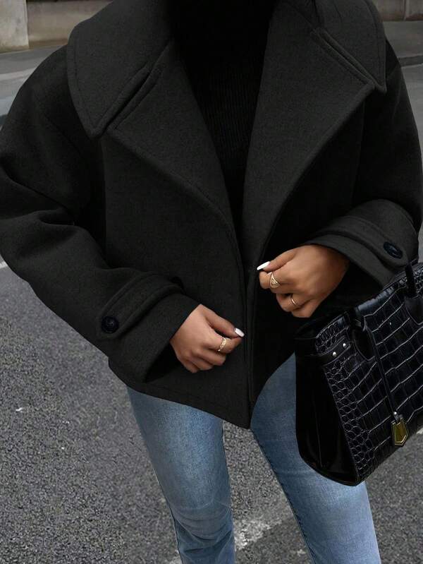 Easura Plus Size Women's Solid Color Long Sleeve Loose Urban Overcoat, Autumn/Winter