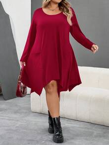 SHEIN CURVE+ بنطلون ضيق مزين بقطعة شيفون وفيونكة، ملابس نسائية جوثية/هالوين بتصميم زهرة ثلاثية الأبعاد، مقاسات كبيرة - عنابي اللون - مشاهدة 8