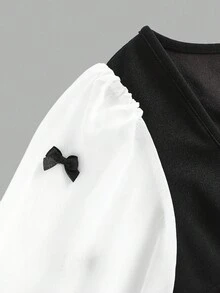 Girlism Váy tay lỡ họa tiết bướm đen trắng thanh lịch cho bé gái tuổi teen - Đen và trắng - Xem 3