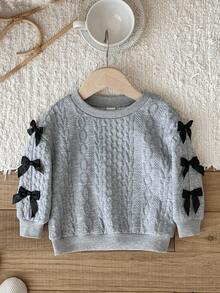 LMoss Kids 女婴纯色圆领3D蝴蝶结休闲卫衣