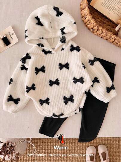 LMoss Kids LMoss 女婴纯色针织连帽衫和打底裤两件套，连帽衫，长袖上衣，舒适的秋冬款式