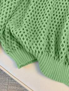 SHEIN Clasi Áo len dệt kim khoét lỗ màu trơn cỡ lớn, thường ngày cho mùa thu - màu xanh lá - Xem 5