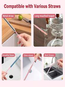Silicone Straw Cleaner Brush, Reusable Straw Brush Extra Long For Cleaning Glass Metal Smoothie Straws And Straw Cups, Non-Slip Handle Soft And Bendable,