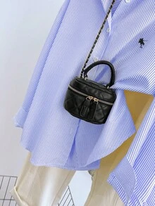 INAWLY 女士休闲日常办公室通勤刺绣条纹印花宽松落肩长袖衬衫，春秋季 - 中等水洗藍 - 查看 4