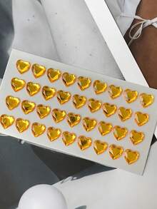 2pcs Pink And White Heart Rhinestone Stickers, Cartoon Princess 3D Crystal Gem Stickers - Multicolor - View 3