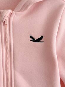 SHEIN 2pcs Baby Girls Soft Comfortable Cute Embroidered Pink Thermal Lined Hoodie Sweatshirt And Pants Set, Autumn/Winter Fall - Pink - View 4