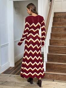 SHEIN LUNE Vestido de suéter largo y ondulado elegante para mujer - Burdeos - Ver 2