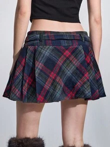 ROMWE Avant Váy ngắn Jacquard kẻ sọc Scotland Giáng sinh dành cho nữ - Nhiều màu - Xem 4