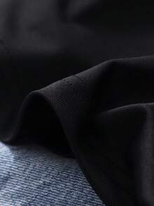 Sparklyn 1pc Young Girls' Black Patchwork Long Sleeve T-Shirt, Soft Fabric, Comfortable, Suitable For School, Outings, Photo Shoots, Versatile, Must-Have Stylish Long Sleeve T-Shirt For Girls