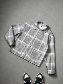 Manfinity Hypemode Men's Casual Plaid Overcoat, Autumn/Winter - Multicolor - View 5