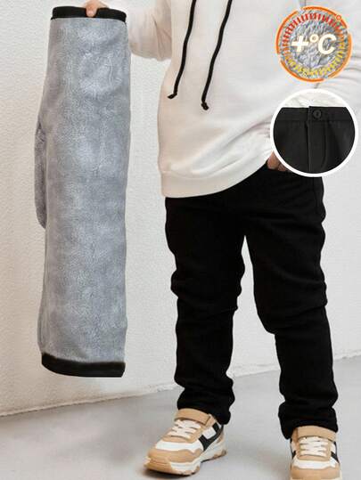 Young Boys Casual Plain Straight Fit Fleece Lined Pants For School, Garden, Birthday, Fall, Halloween, Christmas, Thanksgiving, Autumn Winter Season Girls Winter Pantsgirls Fleece Lined Pants