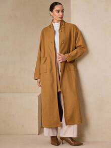 Graceveil Elegant Dropped Shoulder Overcoat With Scarf, Fashion & Chic For Autumn/Winter Wrap Coat Long Coat Women Outerwear Long Coats For Women Overcoat - Khaki - View 7
