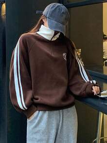 FRIFUL Women's Side Stripe Raglan Sleeve Letter Embroidered Sweatshirt,Long Sleeve Tops,Fall Clothes