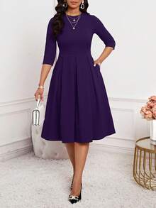 SHEIN Lady 春夏秋冬优雅办公室派对新年女士连衣裙 - 中紫紅色 - 查看 4