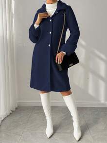 Almamuse Women's Casual Single-Breasted Collar Coat, Autumn/Winter Women Coats Nautical Outfits For Women - Navy Blue - View 5