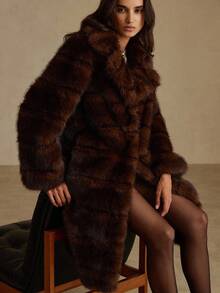 GENKIRA New Fashionable Minimalist Versatile Luxurious Slim Fit High-End Design Faux Fur Knee-Length Jacket For Women - Brown - View 1