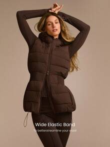 GLOWMODE 捆绑柔软温暖寒冷轻质防水宽弹性腰带拉链口袋可调节抽绳下摆兜帽防羽绒连帽羽绒背心秋冬户外日常休闲 - 肉桂靈感 - 查看 6