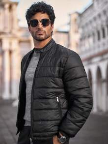 Manfinity NXTstreet 男士休闲轻便冬季夹克，立领，冬季百搭 - 黑色 - 查看 1