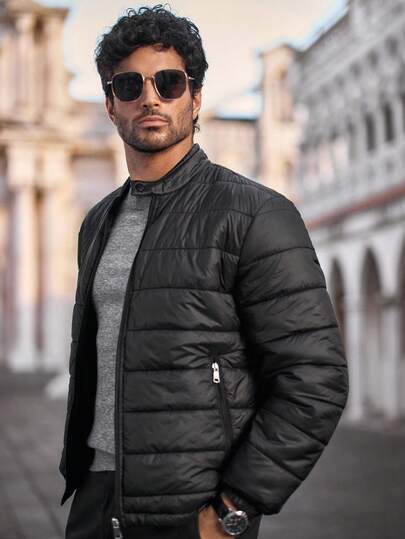 Manfinity NXTstreet Chaqueta ligera casual de invierno para hombres, cuello alto, versátil para el invierno