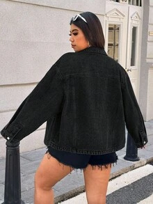 SHEIN ICON Veste en jean décontracté grande taille avec deux poches et fermeture éclair