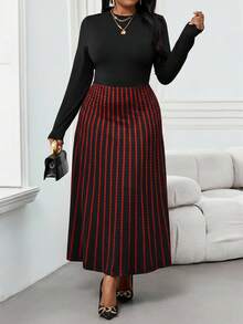 SHEIN Lady 秋冬优雅通勤办公室彩色针织立领喇叭中长袖大码连衣裙冬季女装感恩节女装冬季服装长袖连衣裙冬季冬装 - 彩色 - 查看 5