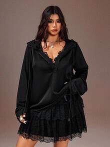 Rustia Plus Size Long Sleeve Hooded Fashionable Versatile Elegant Office Shirt