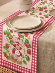 Strawberry Shortcake X SHEIN 1 Pc Thickened Anti-Slip Cartoon Strawberry Printed Table Runner, Holiday Table Runner, Fits Various Table Lengths 90/160/183/200 Cm,Gift Ideas - Red - View 5