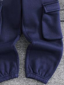 SHEIN Young Boy Letter Print Drawstring Sweatpants, Suitable For School, Casual, Holiday, Travel, Sports - Navy Blue - View 3