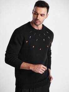 Formmaro Men's Crew Neck Sweater, Long Sleeve Knit Pullover For Casual Wear, Home, Work Commute, Gift For Boyfriend/Family, Autumn/Winter Christmas - Black - View 4
