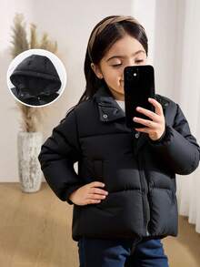 Girls New Cotton Padded Jacket, Thick Hooded Zipper Pocket Design, Unisex Baby Hooded Coat, Korean Style Children Outerwear For Autumn/Winter