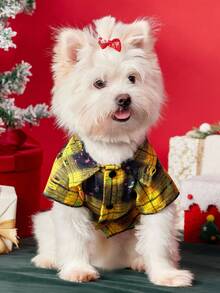 PETSIN 1PC Pet Cat Dog Universal Christmas Yellow Classic Checkered Fashion Handsome Comfortable Dog Shirt - Multicolor - View 1