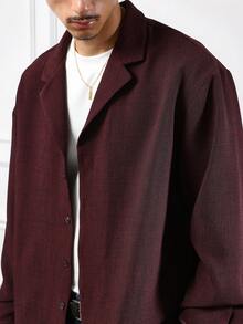 SUMWON Burgundy Corduroy Long Sleeve Extended Revere Shirt Relaxed Fit Classic College Style Button Down Overshirt Casual Weekend Layering Essential - Burgundy - View 4