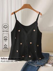 CosyJoli Áo hai dây in hình trái tim mùa hè cỡ lớn dành cho nữ, một hàng khuy - màu đen - Xem 1