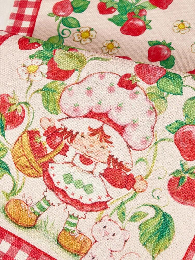 Strawberry Shortcake X SHEIN 1 Pc Thickened Anti-Slip Cartoon Strawberry Printed Table Runner, Holiday Table Runner, Fits Various Table Lengths 90/160/183/200 Cm,Gift Ideas - Red - View 8