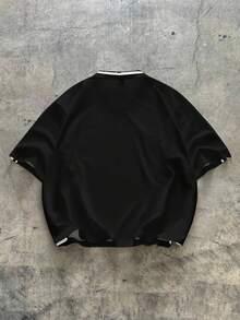 AXEPEAK 男士字母条纹短袖休闲通勤Polo衫 - 黑色 - 查看 2