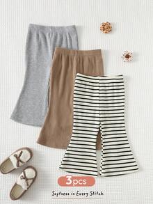 Cozy Pixies 3件套女婴条纹针织柔软松紧腰喇叭裤套装 - 黑與白 - 查看 6