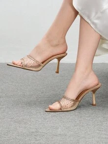 CUCCOO BIZCHIC Gold Shiny Pointy Toe Fashion High Heel Sandals For Women Spring Shoes Spring Break Easter - Gold - View 5