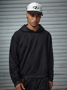 AXEPEAK Men's Angel Letter Print Elastic Sweatshirt, For Fall Winter - Black - View 2