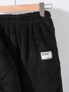 SHEIN Bộ 2 áo khoác hoodie thêu họa tiết thường ngày và quần jogger cho trẻ em/bé trai, thoải mái và đa năng - màu đen - Xem 5