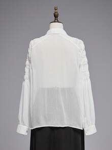 ROMWE EDITION 女式复古哥特式系带透明泡泡袖长袖衬衫 - 白色 - 查看 10